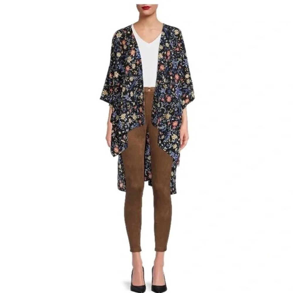 Time and True Womens One Size Floral Open Front Kimono